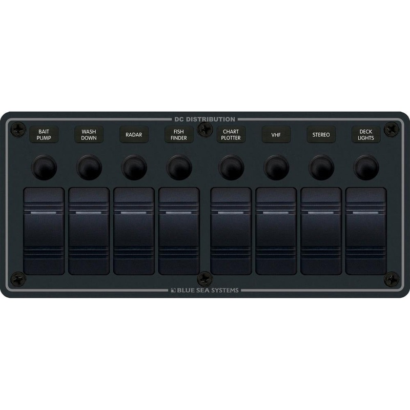 Blue Sea 8371 Water Resistant Panel - 8 Position - Black - Horizontal Mount