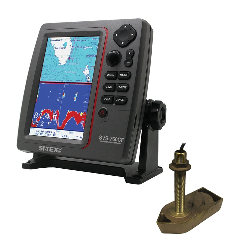 SI-TEX SVS-760CF Dual Frequency Chartplotter/Sounder w/ Navionics+ Flexible Coverage & 307/50/200T 8P Transducer