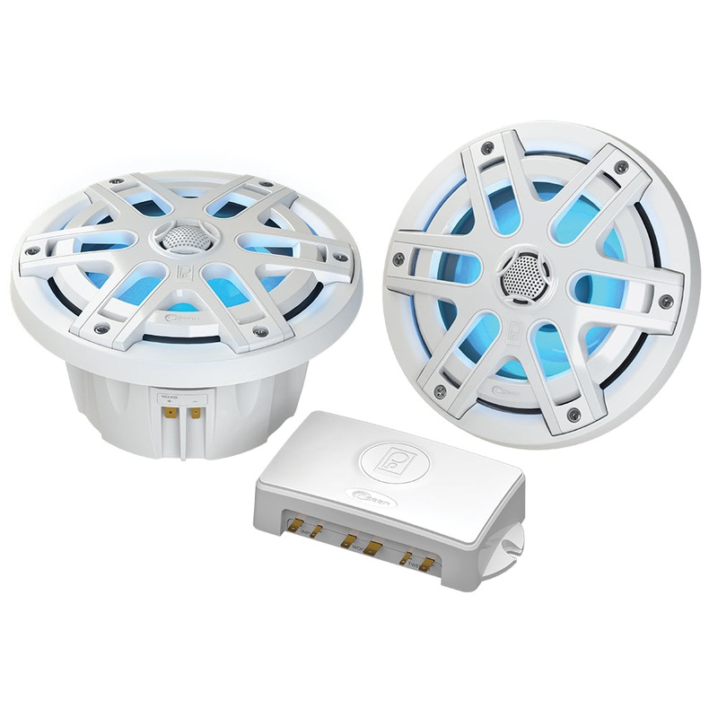 Poly-Planar MA-OC6 6.5" Round Waterproof Blue LED Lit Speaker - White